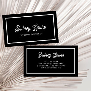 Modern Black White Personalised Monogram and Name  Business Card