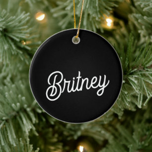 Modern Black White Personalised Monogram and Name  Ceramic Ornament