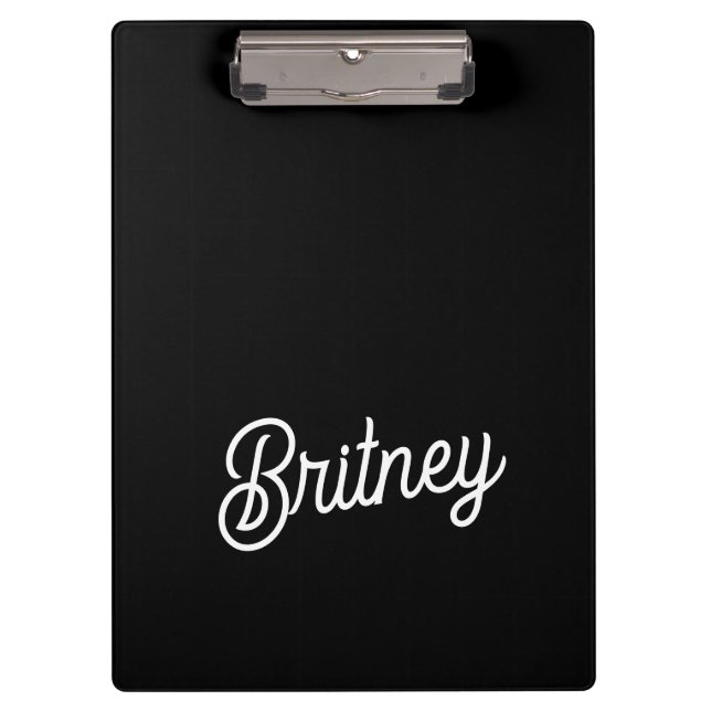 Modern Black White Personalised Monogram and Name  Clipboard (Front)