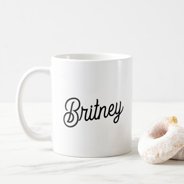 Modern Black White Personalised Monogram and Name  Coffee Mug (With Donut)
