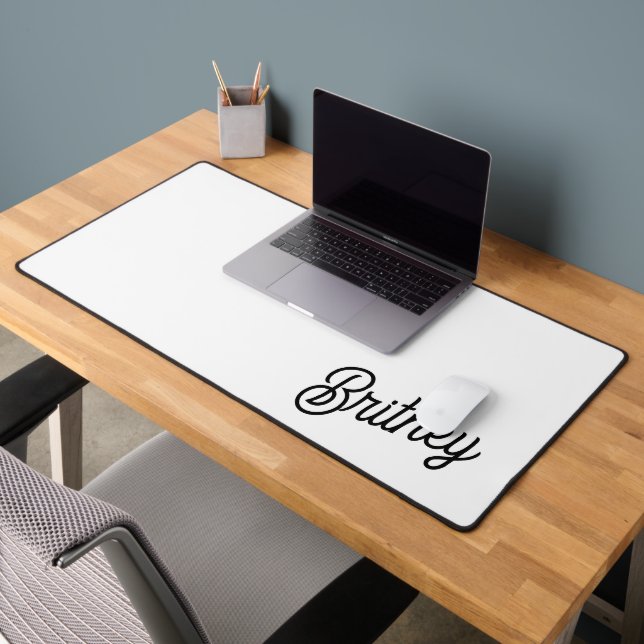 Modern Black White Personalised Monogram and Name  Desk Mat (Office 2)
