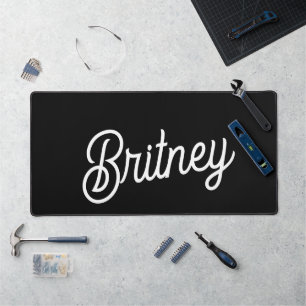 Modern Black White Personalised Monogram and Name  Desk Mat