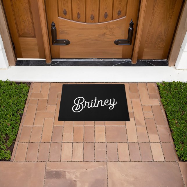 Modern Black White Personalised Monogram and Name  Doormat (Outdoor)