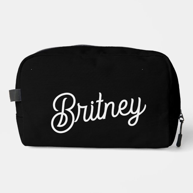 Modern Black White Personalised Monogram and Name  Dopp Kit (Front)