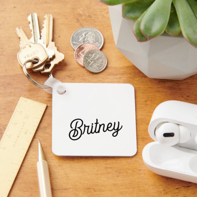 Modern Black White Personalised Monogram and Name  Key Ring (Desk)