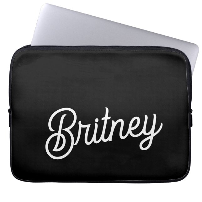 Modern Black White Personalised Monogram and Name  Laptop Sleeve (Front)
