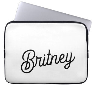 Modern Black White Personalised Monogram and Name  Laptop Sleeve