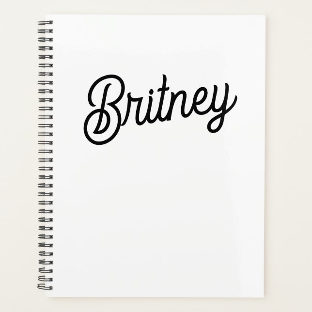 Modern Black White Personalised Monogram and Name  Planner (Front)