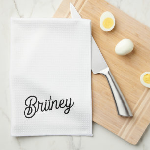 Modern Black White Personalised Monogram and Name Tea Towel