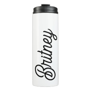 Modern Black White Personalised Monogram and Name  Thermal Tumbler