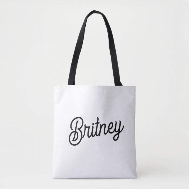 Modern Black White Personalised Monogram and Name  Tote Bag (Front)
