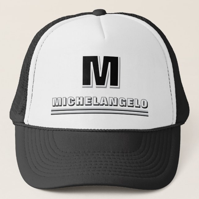 Modern Black White Personalised Monogram and Name Trucker Hat (Front)