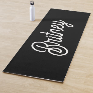 Modern Black White Personalised Monogram and Name  Yoga Mat