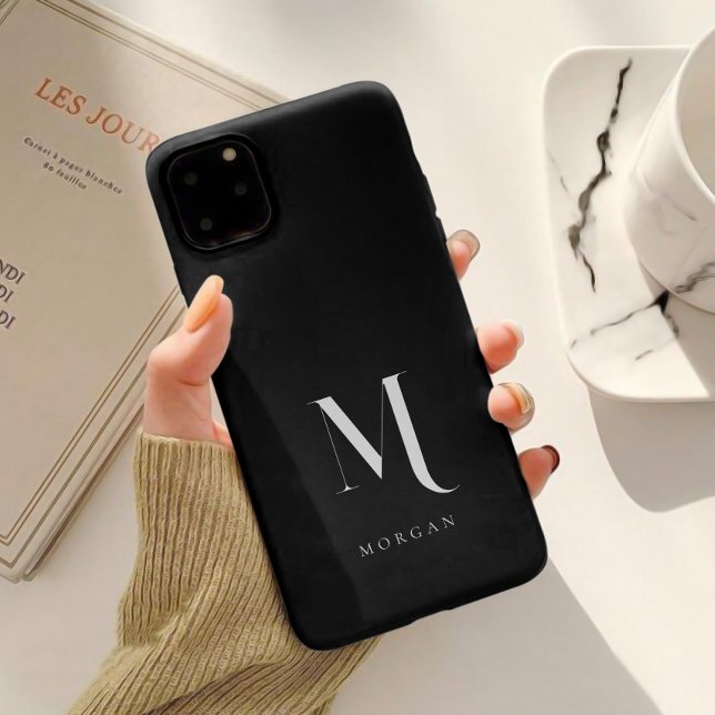 Modern Black & White Personalised Monogram  Case-Mate iPhone Case (Creator Uploaded)
