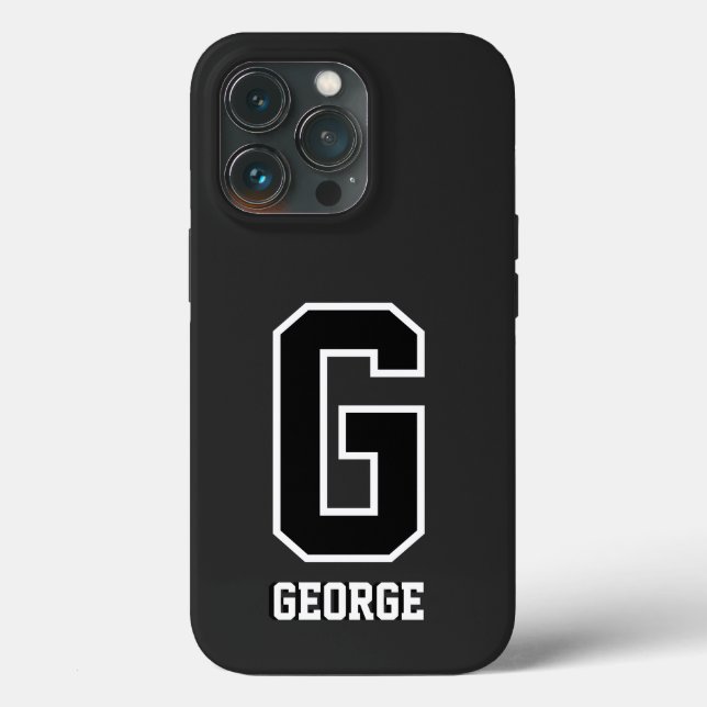 Modern Black White Personalised Monogram For Him Case-Mate iPhone Case (Back)