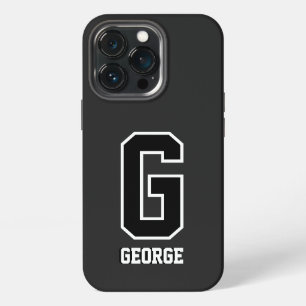 Modern Black White Personalised Monogram For Him iPhone 13 Pro Case