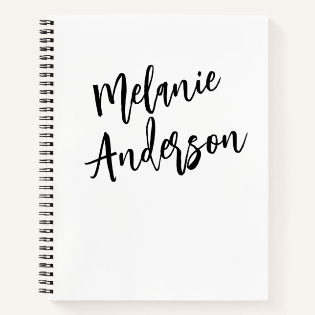 Modern Black White Personalised Monogram Name  Notebook (Front)