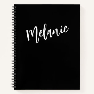 Modern Black White Personalised Monogram Name  Notebook