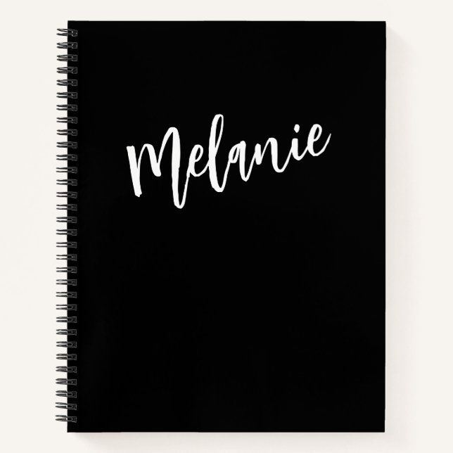Modern Black White Personalised Monogram Name  Notebook (Front)