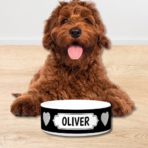 Modern Black & White Personalised Name Dog Bowl