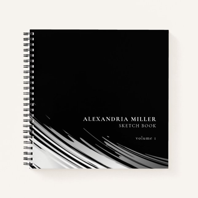 Modern Black & White Personalised Sketchbook Notebook (Front)