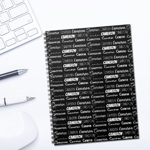 Modern Black White Personalized Name Collage Notebook
