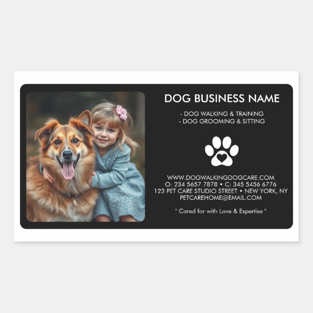 Modern Black White Pet Sitter custom Photo Rectangular Sticker (Front)