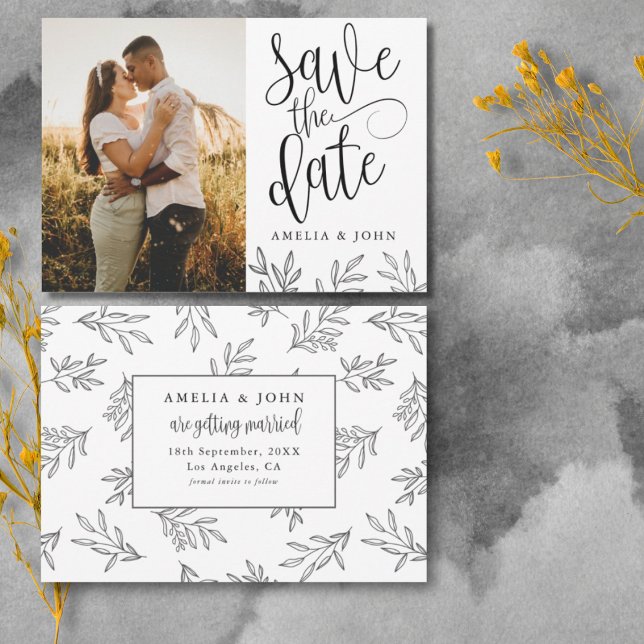Modern Black & White Photo Botanic Save the Date (Creator Uploaded)