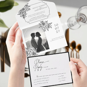 Modern black & white photo calligraphy script all in one invitation
