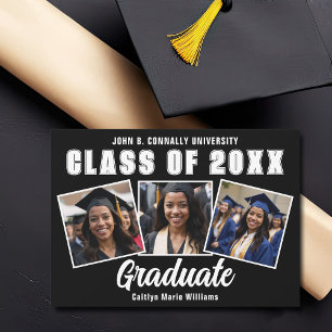 Modern Black White Photo Collage Graduation Announcement