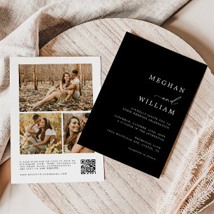 Modern Black & White Photo Collage QR Code Wedding Invitation