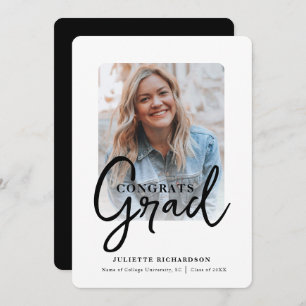 Modern Black White Photo College Graduation Party Invitation