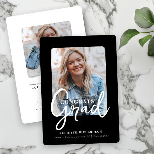 Modern Black White Photo College Graduation Party Invitation