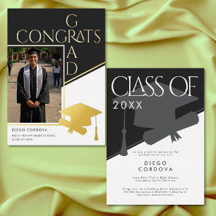 Modern Black White Photo Foil Grad Announcement