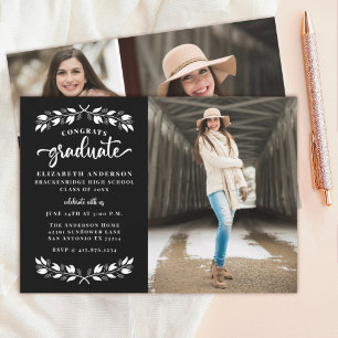 Modern Black White Photo Graduation Party Announcement