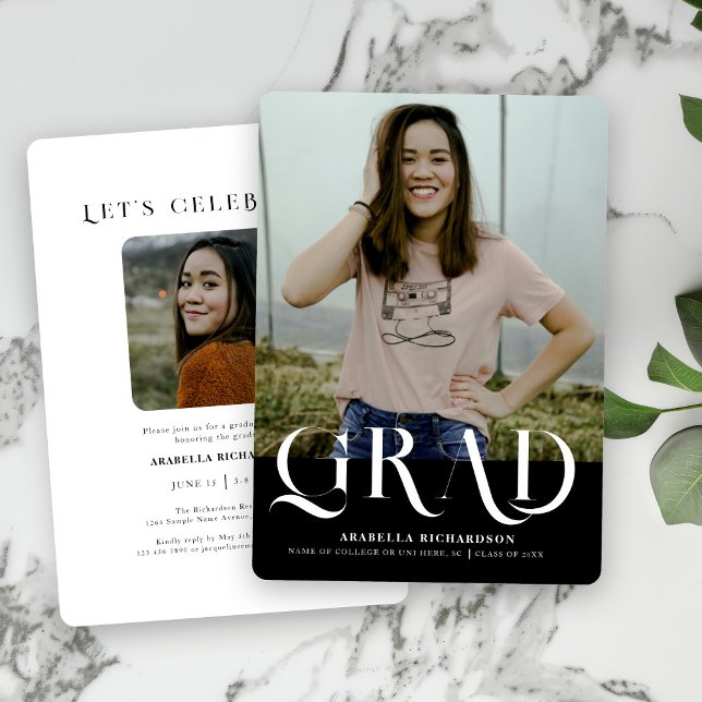 Modern Black White Photo Graduation Party Invitation (Creator Uploaded)