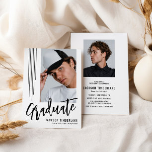 Modern Black White Photo Graduation Party Invitation