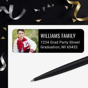Modern Black White Photo Graduation Return Address Label