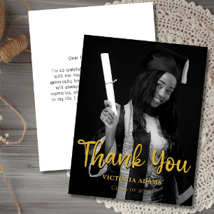 Modern Black White Photo Graduation Thank You Card