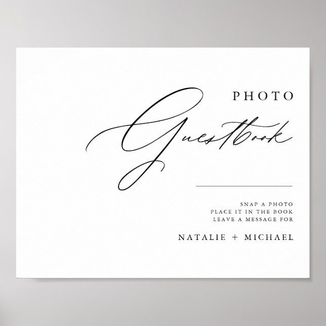 Modern Black & White Photo Guestbook Wedding Sign (Front)