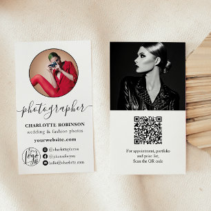 Modern Black white photo qr code logo photographer Business Card