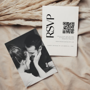 Modern Black & White Photo QR Code Wedding RSVP Card