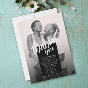 Modern Black White Photo QR Thank You Brush Scrip Save The Date