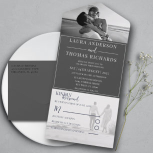 Modern Black & White Photo Wedding All In One Invitation