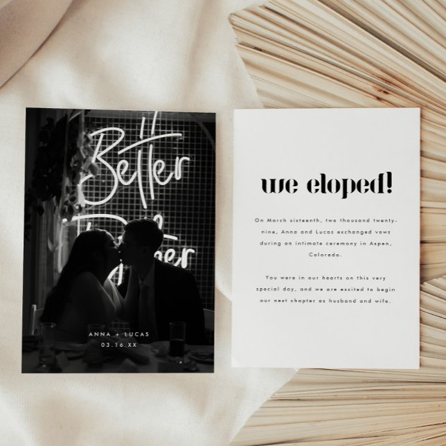Modern Black & White Photo Wedding Elopement Announcement (Creator Uploaded)