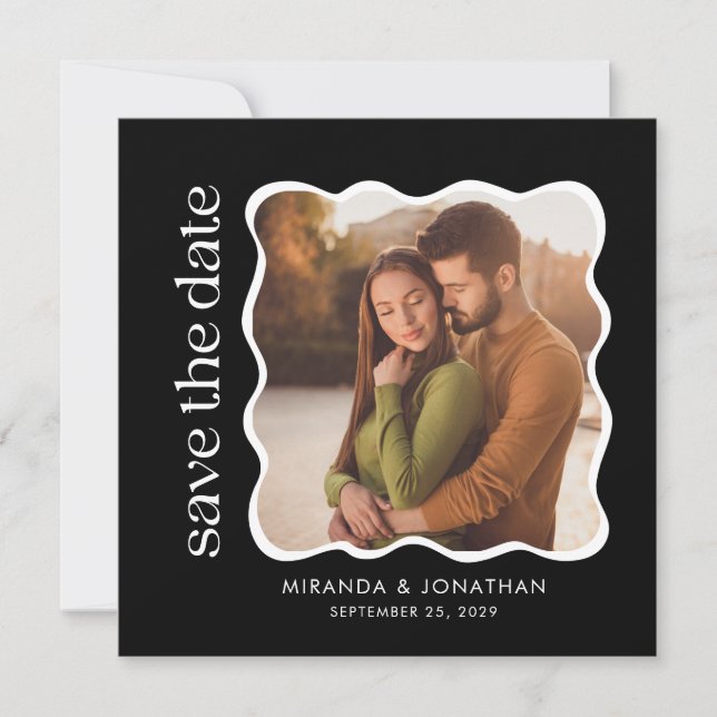 Modern Black White Photo Wedding Save The Date (Front)