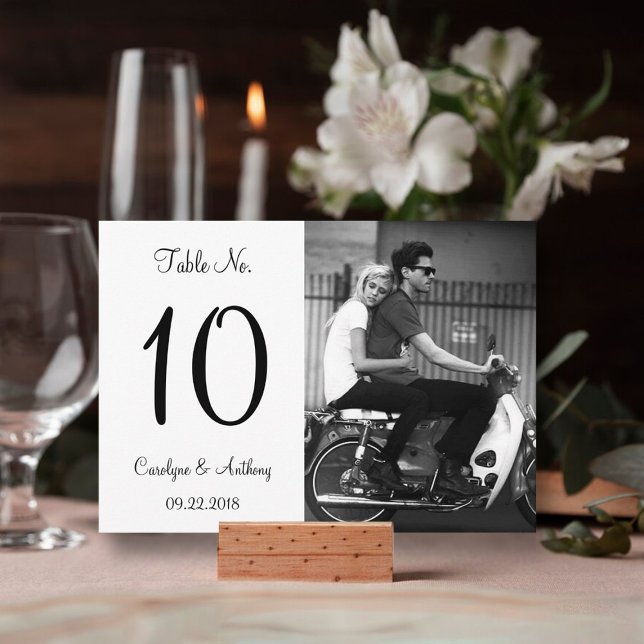 Modern Black & White Photo Wedding Table Number (Creator Uploaded)