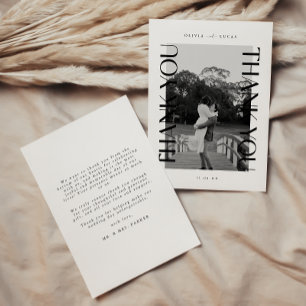 Modern Black White Photo Wedding Thank You Card
