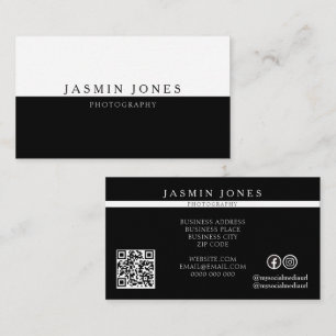Modern Black White Photography QR Code Business Card