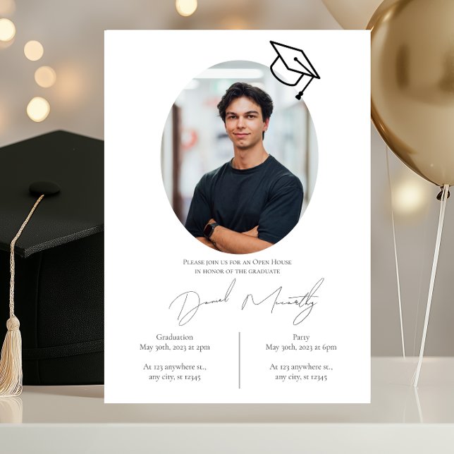 Modern Black White Photos Party Graduation Invitation (Creator Uploaded)